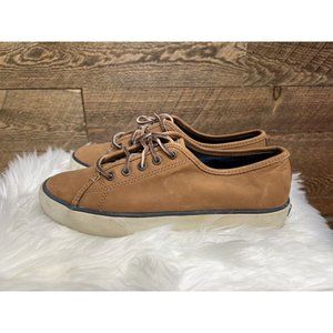 Sperry 7 Seacoast Nubuck Leather Tan Brown Lace Up Boat Shoe Sneaker Casual